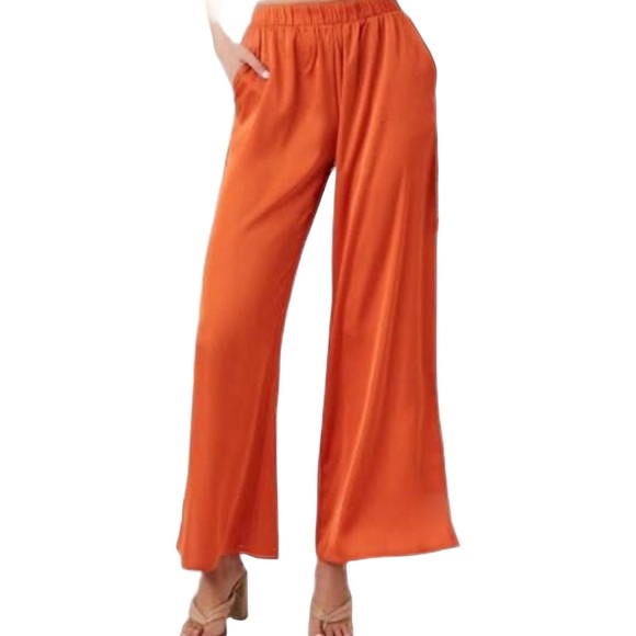 🔴 FOREVER 21 ORANGE WIDE LEG PANTS SIZE 0X - Picture 1 of 2